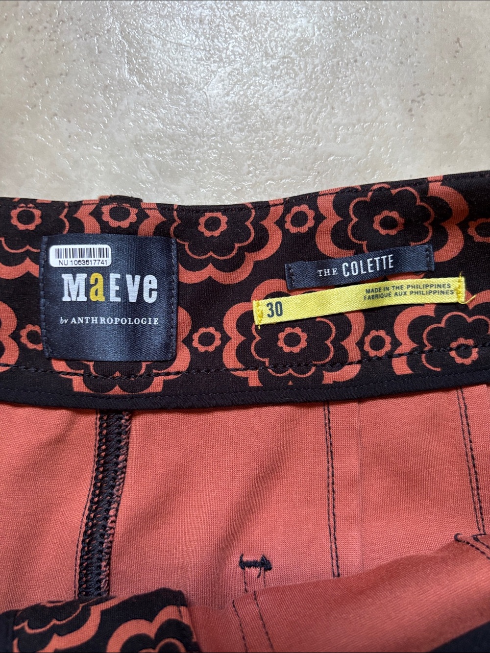 Maeve by Anthropologie the Colette Black & Orange Floral Print Wide Leg Crop 30 - Picture 3 of 7